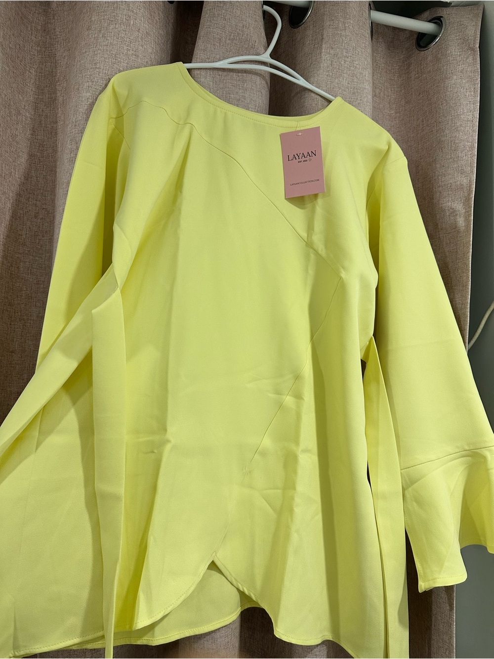 LAYAAN Collection Long‑Sleeve Blouse + Skirt Set – Pastel Yellow – Size 56 (NWT)